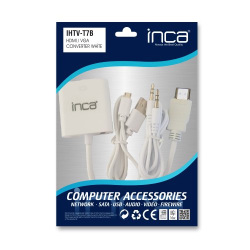 Inca IHTV-7TB HDMI to VGA Erkek-Dişi Aktif Beyaz Dönüştürücü Adaptör