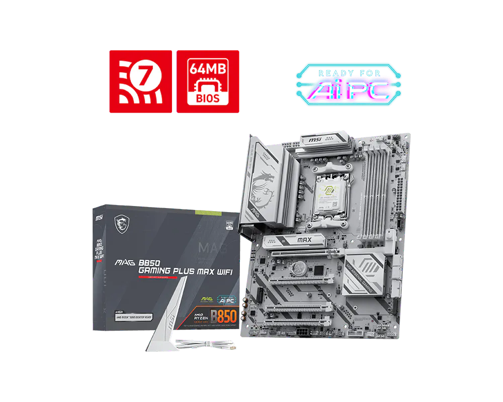 Msi MAG B850 GAMING PLUS MAX WIFI Sc-AM5 DDR5 8200MHz 3xM2 5Gbit Wi-Fi 7 ATX AMD Anakart