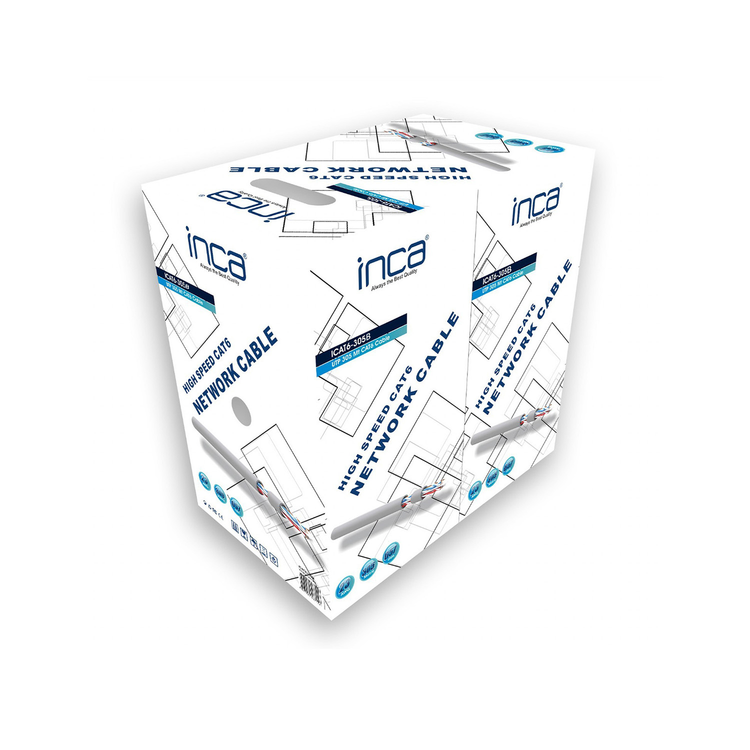 Inca ICAT-305 305 Mt CAT6 UTP 0.57mm 23AWG Gri Bakır Network Kablosu