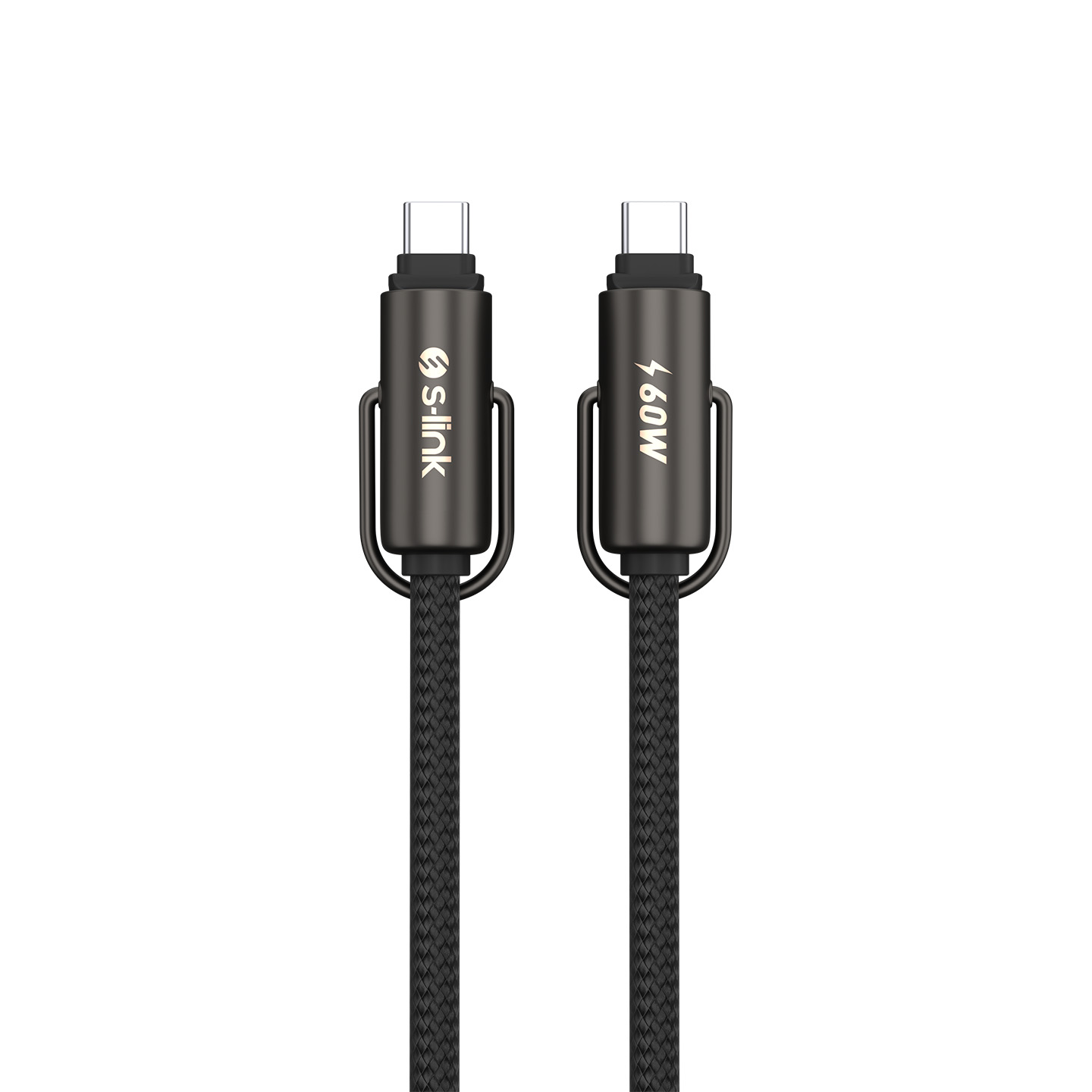 S-Link AC-01 1.2 Mt USB Tyep C to USB Type C Armor Boyun Askılı 60W Örgülü Siyah Şarj Kablosu