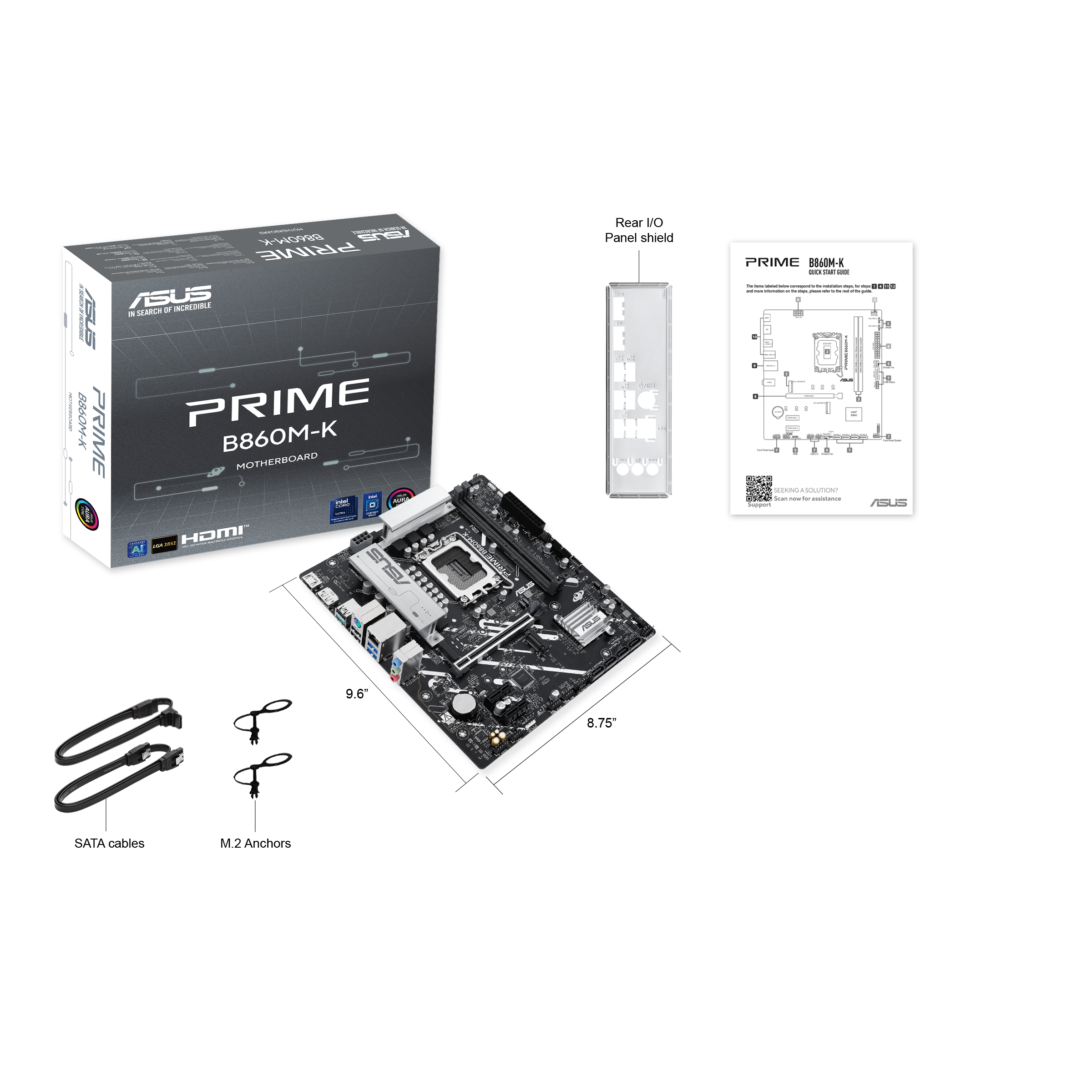 Asus PRIME B860M-K Sc-1851 DDR5 8000Mhz 2xM2 2.5Gbit LAN Aura RGB mATX INTEL Anakart
