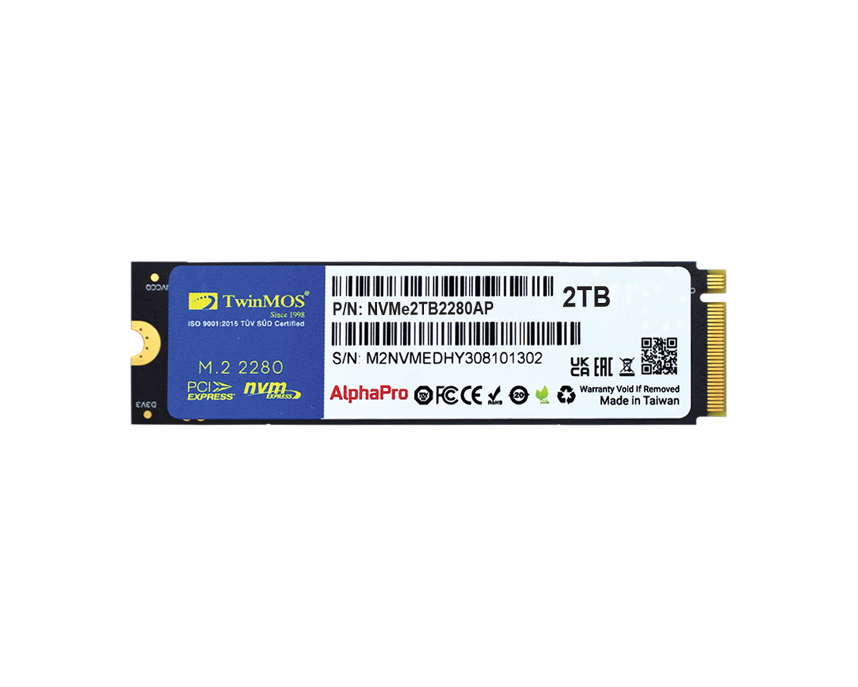 Twinmos NVME2TB2280AP 2 TB 3600-3250Mb/s TLC 3D NAND PCIe Gen3 NVMe M.2 22x80 SSD Harddisk