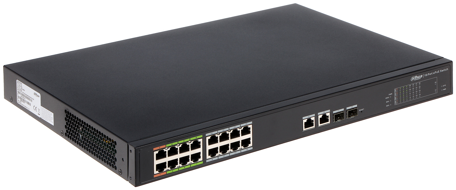 Dahua LR2218-16ET-240 16 Port Gigabit pPoE 2 Port SFP 240W  Yönetilebilir PoE Switch
