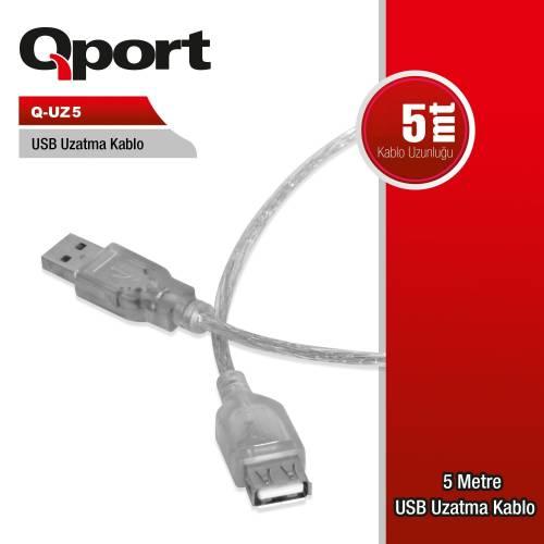 Qport Q-UZ5 5 Mt USB 2.0 to USB 2.0 Erkek-Dişi Usb Uzatma Kablosu