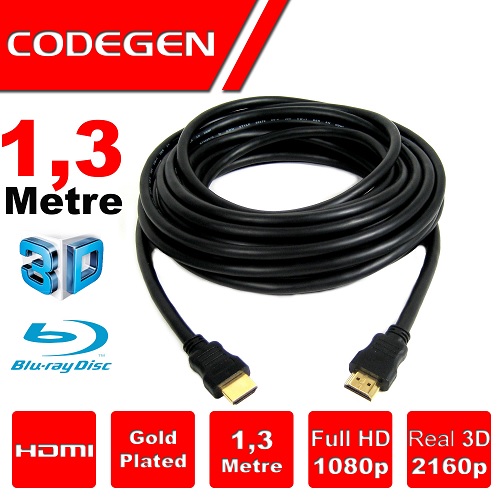 Codegen CPS13 1.3 Mt HDMI to HDMI Erkek-Erkek 3D Gold 1.4v 2K HDMI Görüntü Kablosu