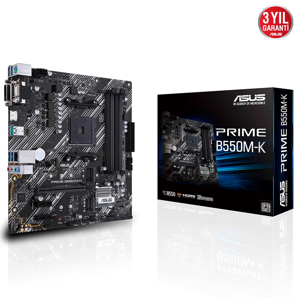 Asus PRIME B550M-K SC-AM4 B550 DDR4 4600(OC) 2xM2 mATX Amd Anakart