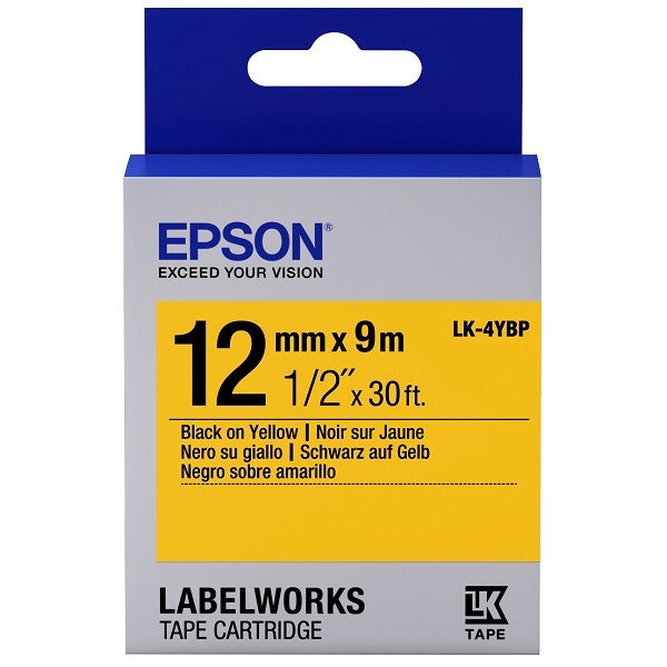 Epson LK-4YBP 9Mt 12mm Pastel Sarı Üzeri Siyah Etiket