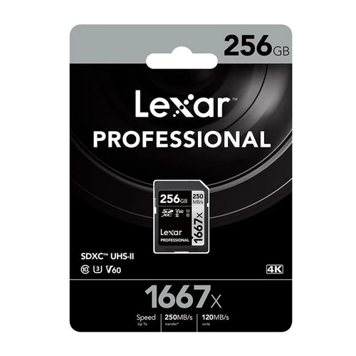 Lexar LSD256CB1667 256 GB 250-120Mb/s 1667X SDXC UHS-II C10 V60 U3 SD Profesional Kart
