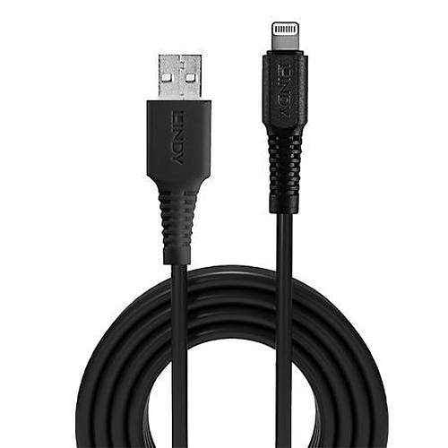 Lindy LIN-31322 3 Mt USB 2.0  to Lightning C89 Erkek-Erkek Siyah Apple arj Kablosu