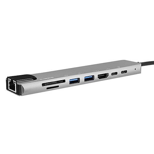 Hytech HY-USBC82 USB Tyep C to HDMI 4K 2xUSB 3.0 RJ45 100Mbps SD/TF Kart Okuyucu Adaptr