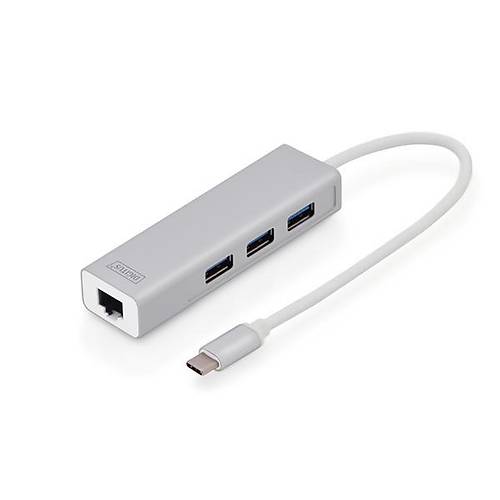 Digitus DA-70255 USB Type C to RJ45 Gigabit 3 Port USB 3.0 Alminyum USB Ethernet Kart
