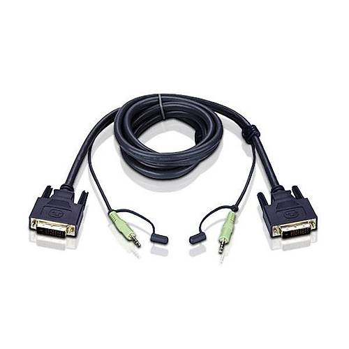 Aten 2L-7D02V 1.8 Mt DVI-D to DVI-D Erkek-Erkek (24+1) Ses Fili Sngle-Lnk Siyah DVI-D Uzatma Kablosu
