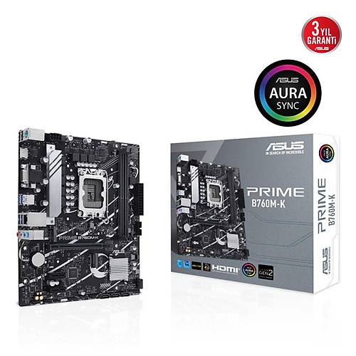 Asus PRIME B760M-K Sc-1700 DDR5 8000Mhz 2xM.2 2.5Gbit Lan AURA RGB mATX INTEL Anakart