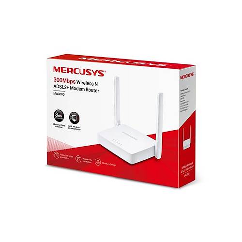 Tp-Link Mercusys MW300D 300Mbps 2.4Ghz 3 Port Ethernet 2 Antenli ADSL2+ Kablosuz Modem