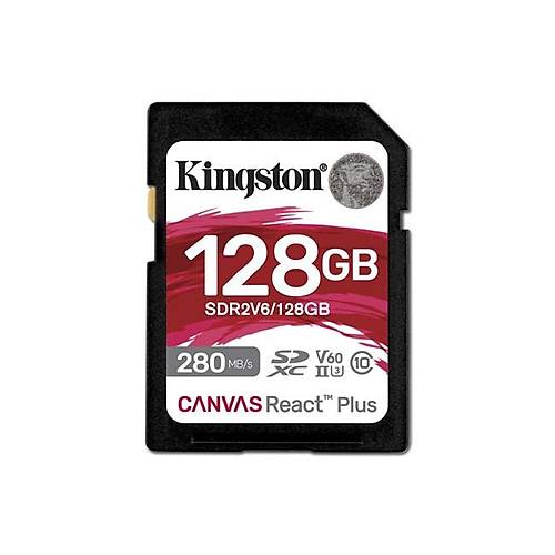 Kingston SDR2V6/128GB 128 GB 280-100Mb/s SDXC Canvas React Plus V60 UHS-II SD Kart