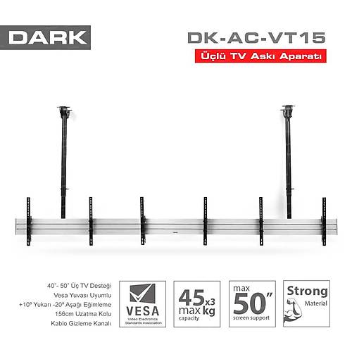 Dark DK-AC-VT15 VT15 3 x 40 - 50 inch Destekli Tavan Tipi Hareketli Ykseklik Ayarl TV Ask Aparat