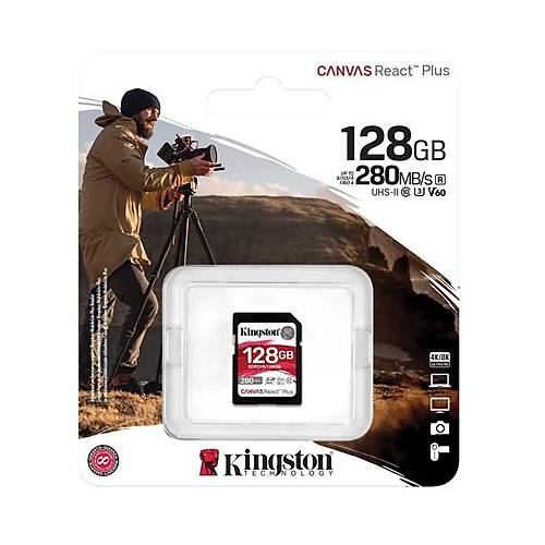Kingston SDR2V6/128GB 128 GB 280-100Mb/s SDXC Canvas React Plus V60 UHS-II SD Kart