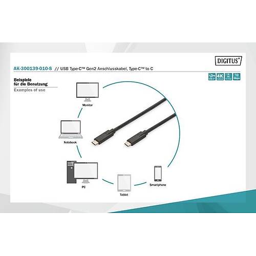 Digitus AK-300139-010-S 1 Mt USB 3.1 Type C to Usb 3.1 Type C Erkek-Erkek Kablo