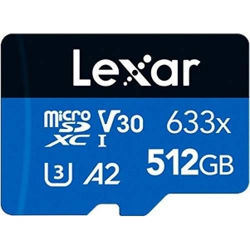 Lexar LSDMI512BB633A 512 GB 633x SDXC 100-70Mb/s UHS-I C10 A2 V30 U3 microSD Kart