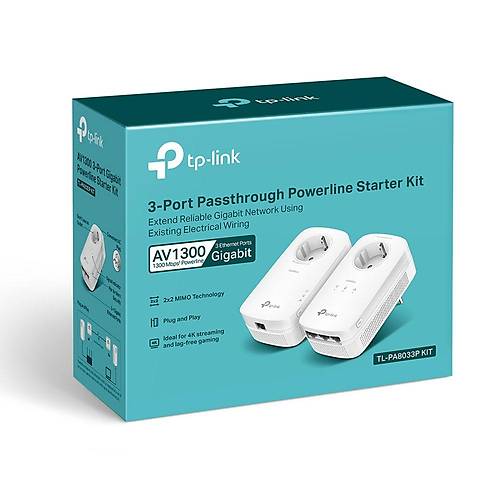 Tp-Link TL-PA8033P-KIT AV1300 3 Portlu Gigabit PAssThrough PowerLine Balang Kiti