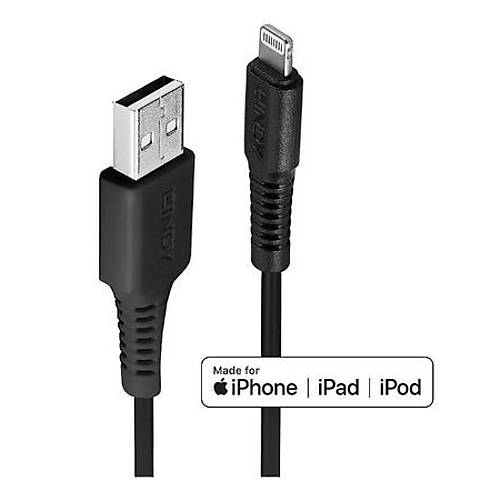 Lindy LIN-31322 3 Mt USB 2.0  to Lightning C89 Erkek-Erkek Siyah Apple arj Kablosu