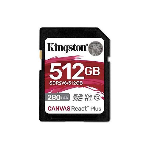 Kingston SDR2V6/512GB 512 GB 280-150Mb/s SDXC Canvas React Plus V60 UHS-II SD Kart