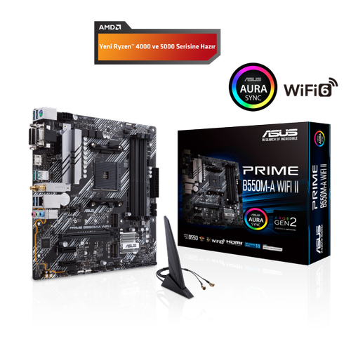 Asus PRIME B550M-A WIFI II Sc-AM4 B550 DDR4 4866Mhz M2 Wi-Fi ARGB mATX ECC Ram INTEL Anakart