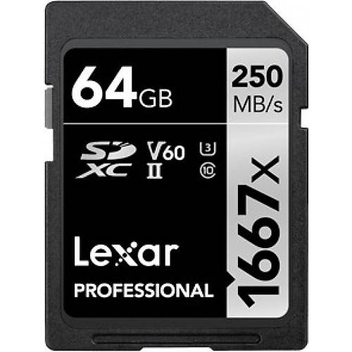 Lexar LSD64GCB1667 64 GB 1667X SDXC 250-120Mb/s UHS-II C10 V60 U3 SD Kart