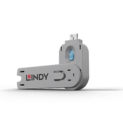 Lindy LIN-40622 USB A Tipi Bloke Kilit Ama anahtar Mavi