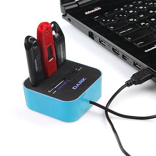 Dark DK-AC-UCR202BL UCR202 Mavi 3 Port USB 2.0 oklaycl Kart Okuyucu
