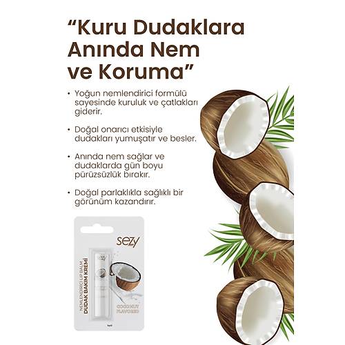 Sezy Hindistan Cevizi Aromal Nemlendirici Lip Balm 5 gr  Doal & Besleyici Dudak Bakm