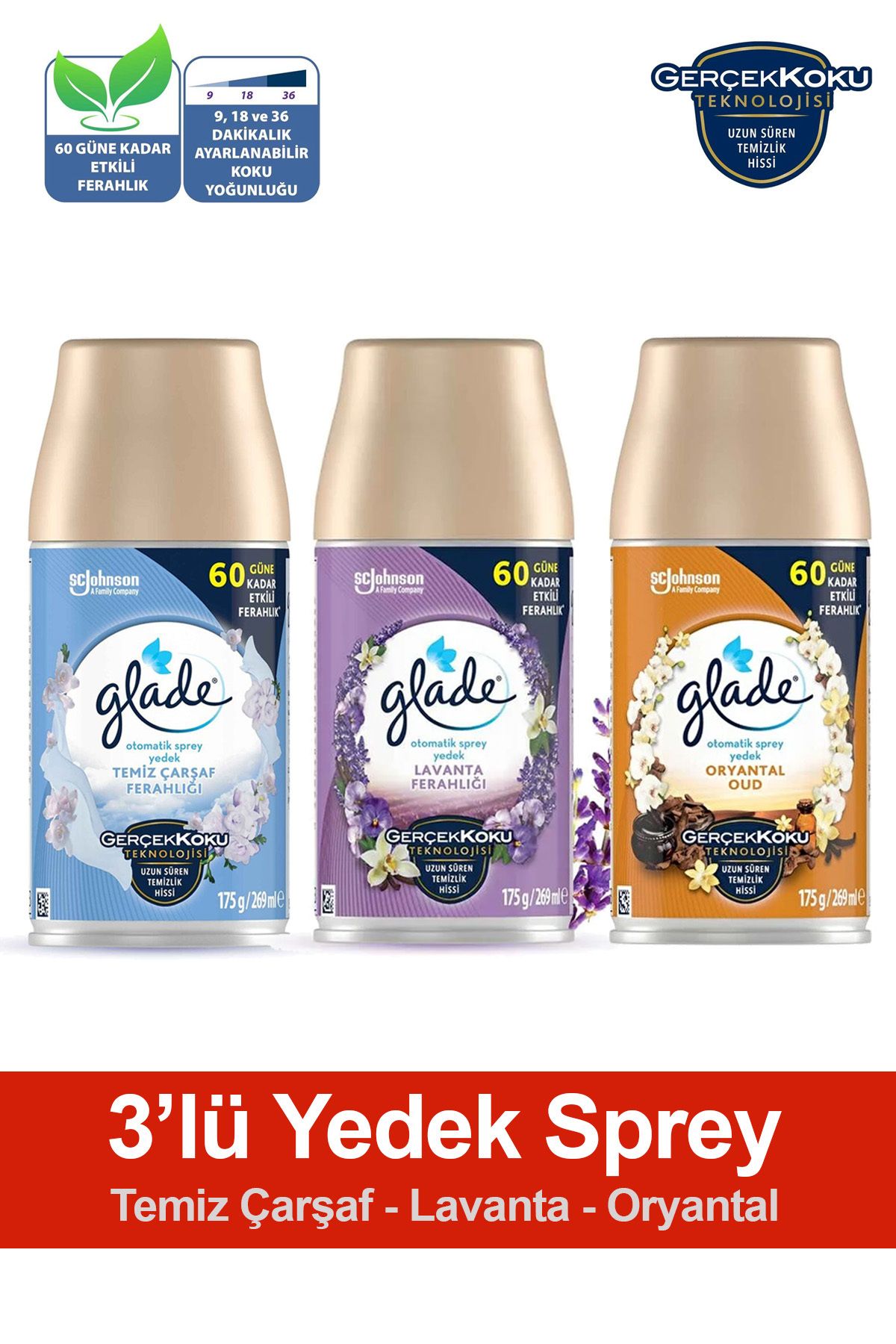 Oda Kokusu Yedek Sprey Temiz Çarşaf Ferahlığı, Lavanta Ferahlığı, Oryantal 3 x 269 ml./175gr.