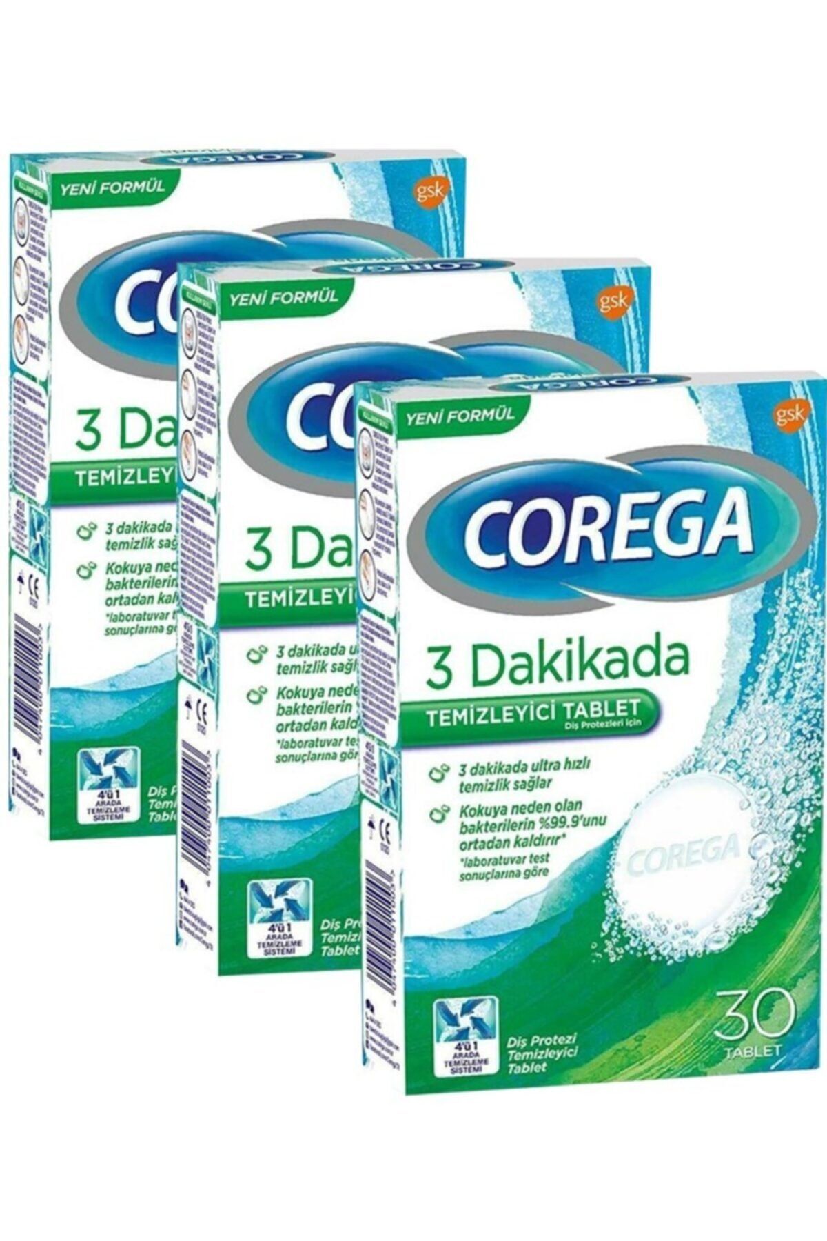 Corega Diş Protezi Temizleyici Tablet 30'lu- 3 Adet