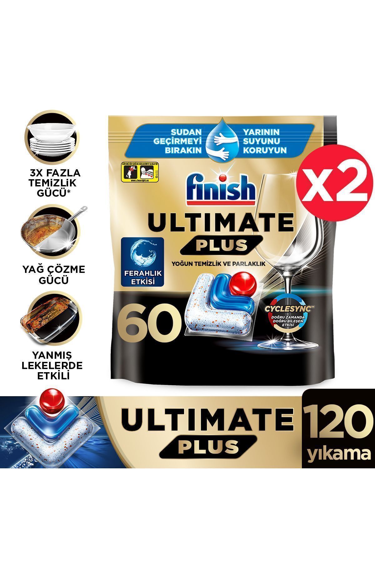 Finish Ultimate Plus Hepsi Bir Arada Bulaşık Makinesi Deterjanı  Kapsül Tablet  120 Adet (60 x 2'li)