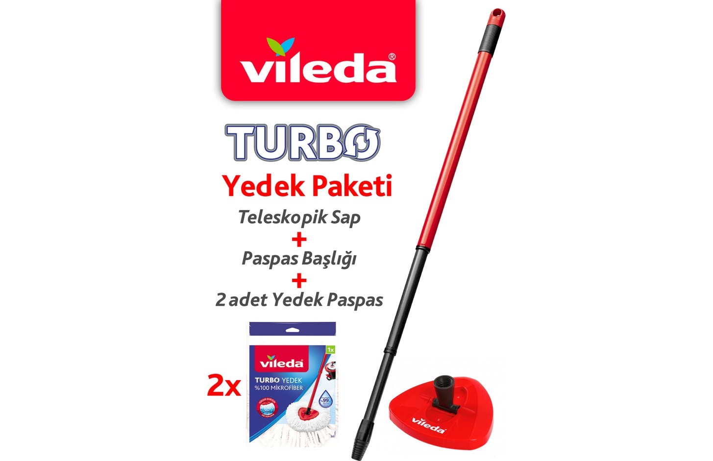 Turbo Teleskopik Sap + Üçgen Başlık + 2'li Yedek Paspas