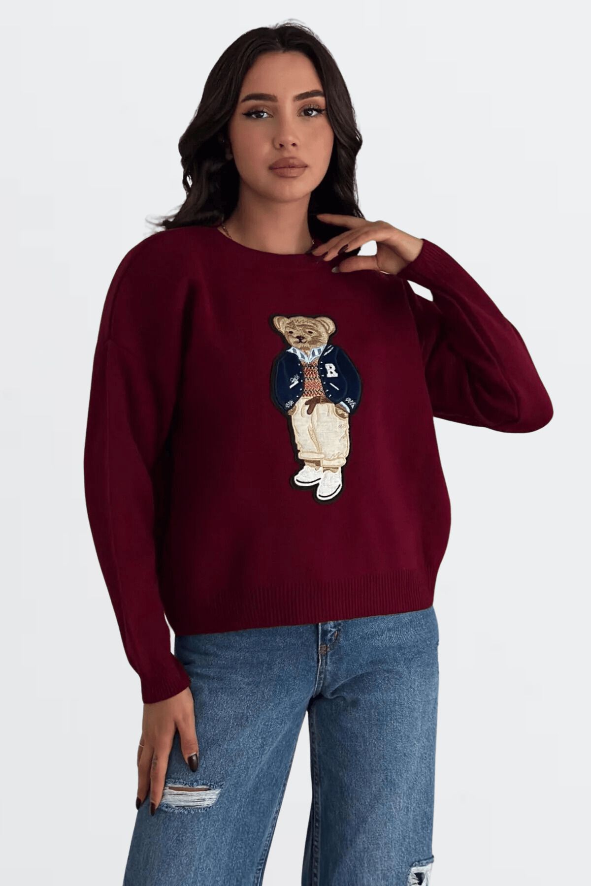 Teddy Bear Ayıcıklı Kazak- Kadın Triko Kazak Standart Beden