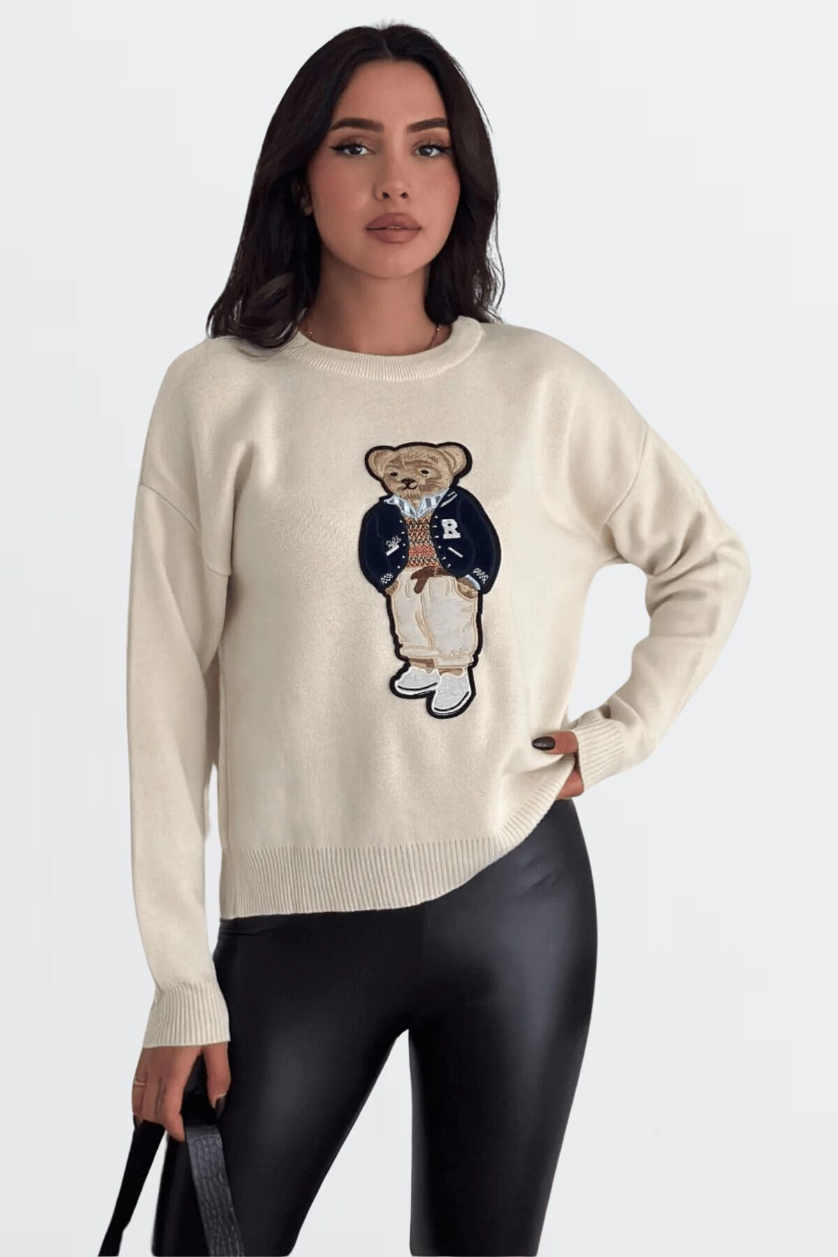 Teddy Bear Ayıcıklı Kazak- Kadın Triko Kazak Standart Beden