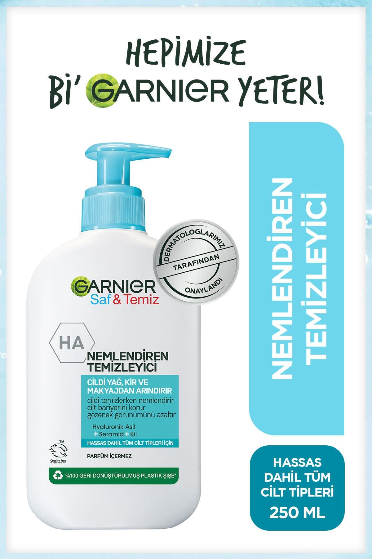 Saf ve Temiz Nemlendiren Temizleyici 250 ml (Hyaluronik Asit + Seramid + Beyaz Kil)