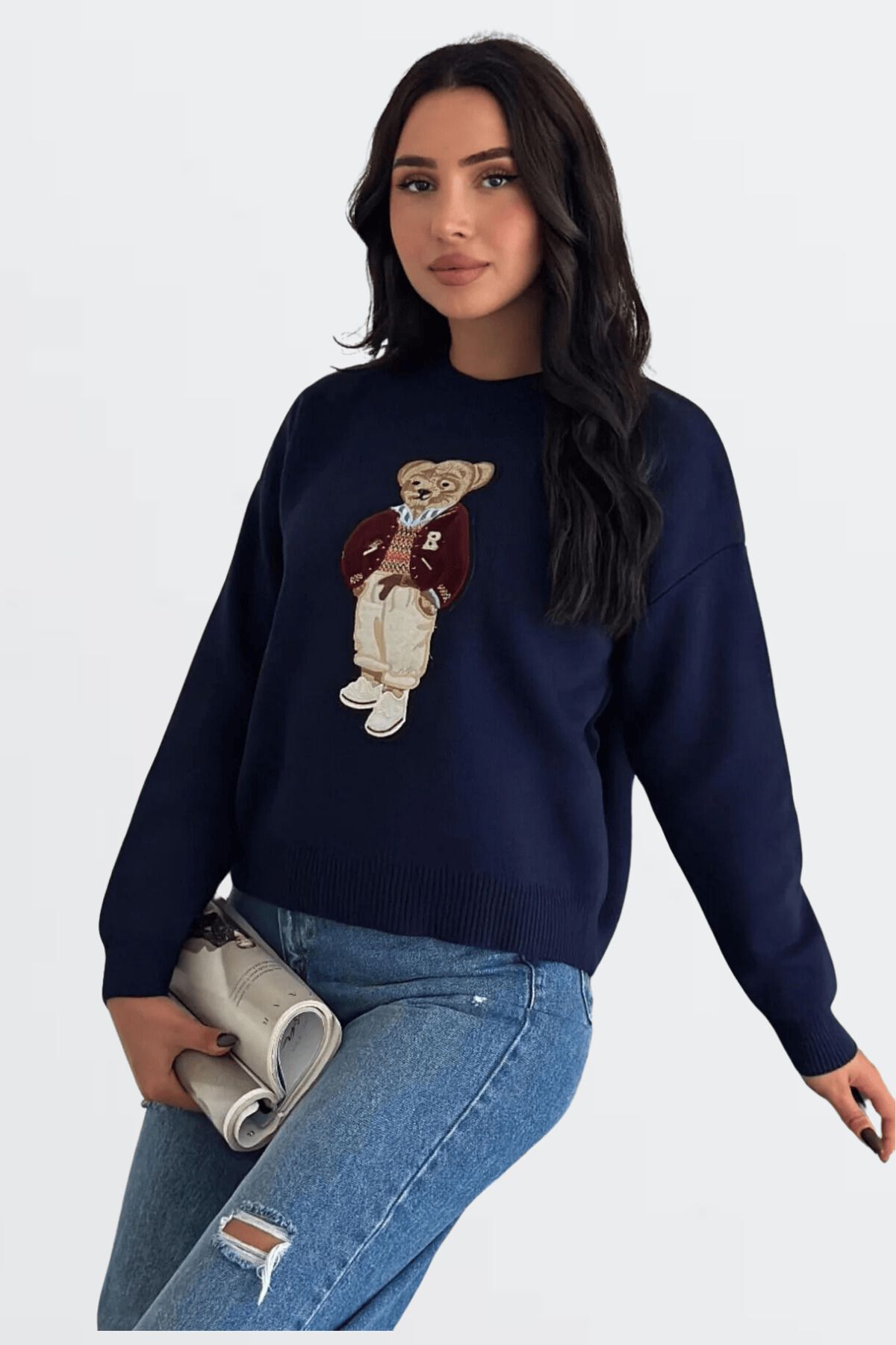 Teddy Bear Ayıcıklı Kazak- Kadın Triko Kazak Standart Beden