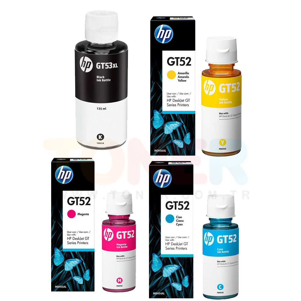 HP GT53XL / GT52 Tüm Renkler Set Şişe Orijinal Mürekkep
