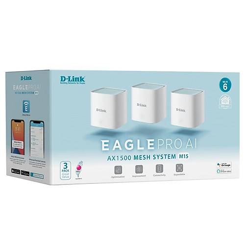 D-Link M15/MNA3 Kablosuz AX1500 Dual Band AI Mesh Router Kit (3'l� Paket)