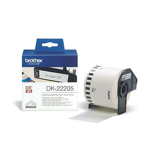Brother P-Touch DK-22205 DK Etiket S�rekli 62mm x 30.48m Beyaz �zeri Siyah Etiket