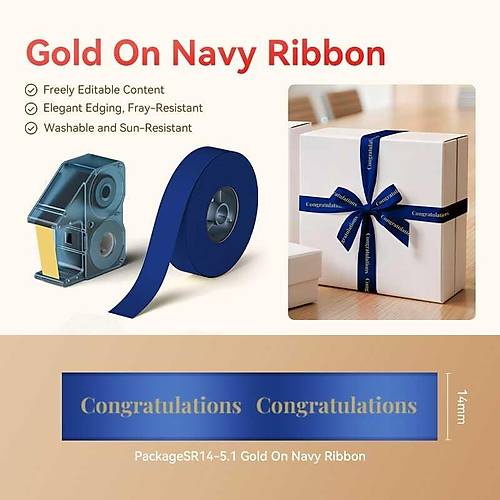 Niimbot 14mm x 5.1m Gold Ribbon + Lacivert Kurdele (B18/N1)