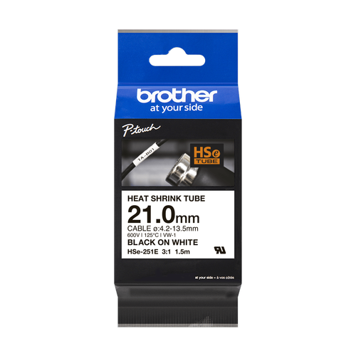 Brother P-Touch HSE-251E 23,6MM Beyaz �zerine Siyah Is� ile Daralan Makaron
