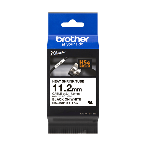 Brother P-Touch HSE-231E 12MM Beyaz �zerine Siyah Is� ile Daralan Kablo Etiketi