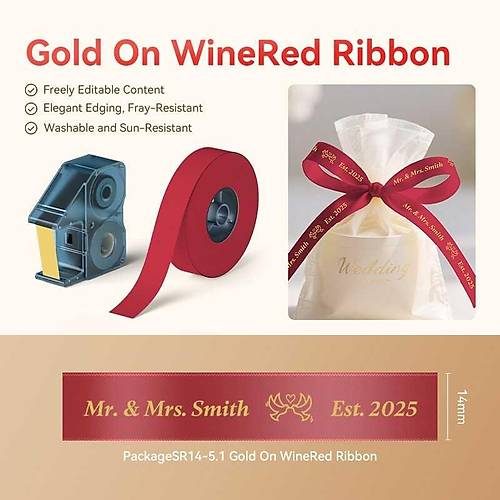 Niimbot 14mm x 5.1m Gold Ribbon + K�rm�z� Kurdele (B18/N1)