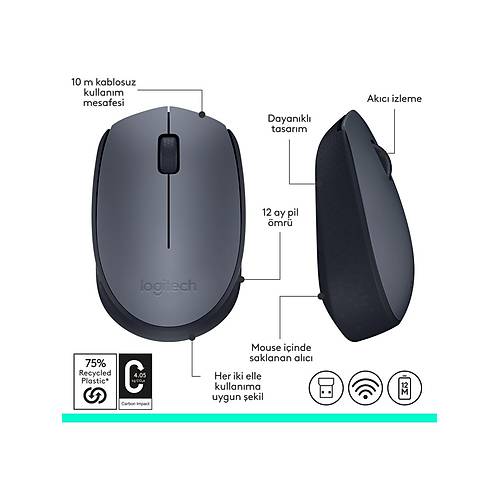 Logitech M170 Kablosuz Mouse 910-004642 Siyah-Gri