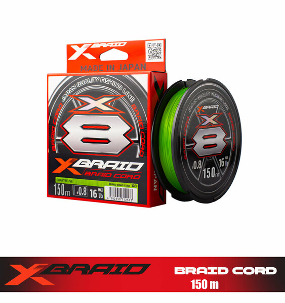 YGK X035 BRAID CORD PE X8 150M 7.2KG -  0.148 FLUO GREEN