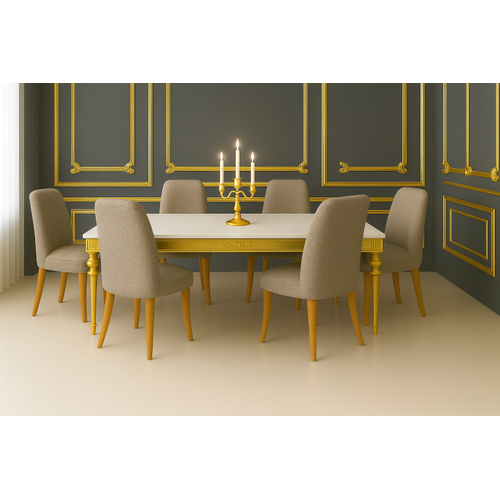 Prestij Serisi - Natural Renk Dz Desenli Jakarl  Oval Sandalye rts(10213  V1447)