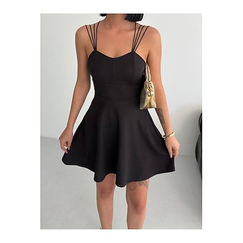 nce Askl Srt Dekolteli Volan Klo Mezuniyet Elbisesi Siyah